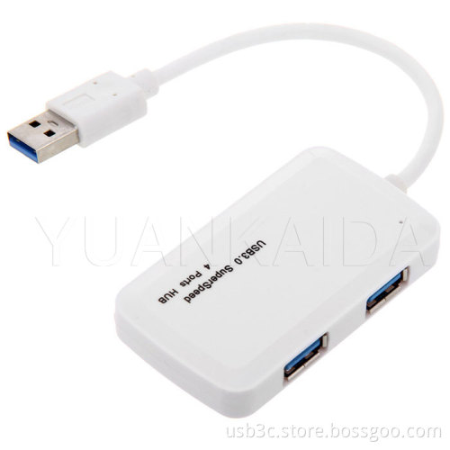 Portable 4-port USB 3.0 hub is white